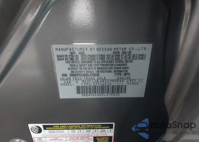 3N8AP6CA0SL375033: 44065400