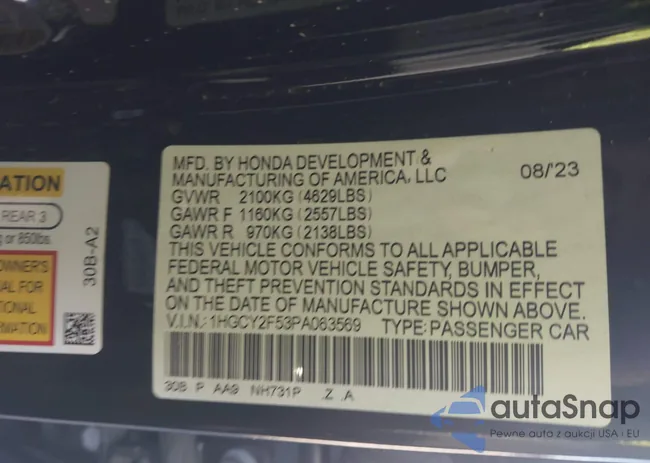 1HGCY2F53PA063569: 44065469