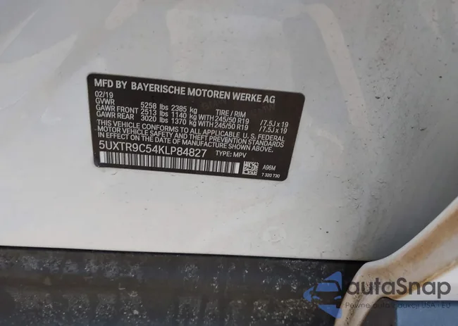 5UXTR9C54KLP84827: 44065537