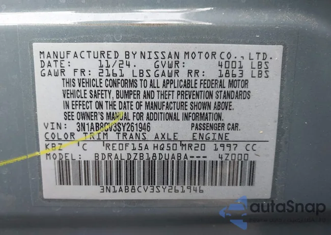 3N1AB8CV3SY261946: 44067007