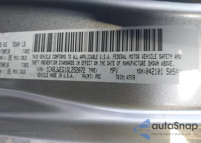 1C4BJWEG1GL252072: 44067184