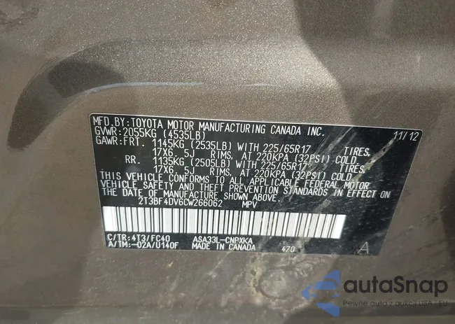 2T3BF4DV6CW266062: 44066283