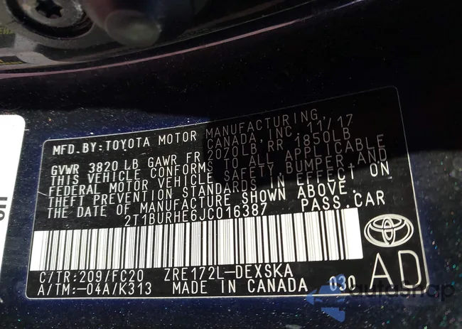 2T1BURHE6JC016387: 44067658