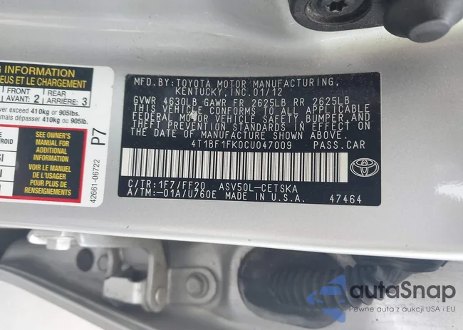 4T1BF1FK0CU047009: 44067745