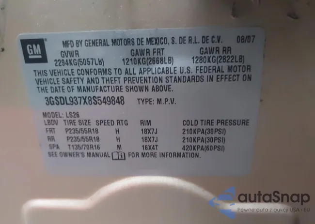 3GSDL937X8S549848: 44067821