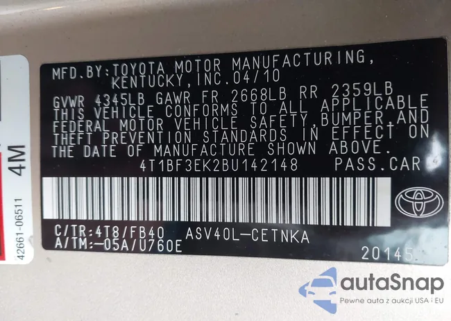 4T1BF3EK2BU142148: 44067961