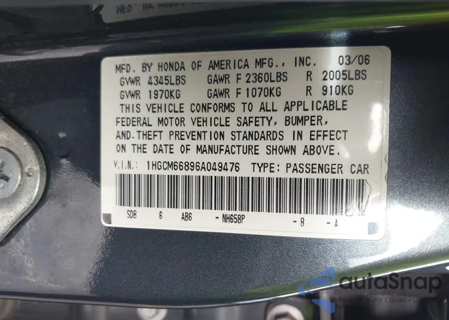 1HGCM66896A049476: 44067459