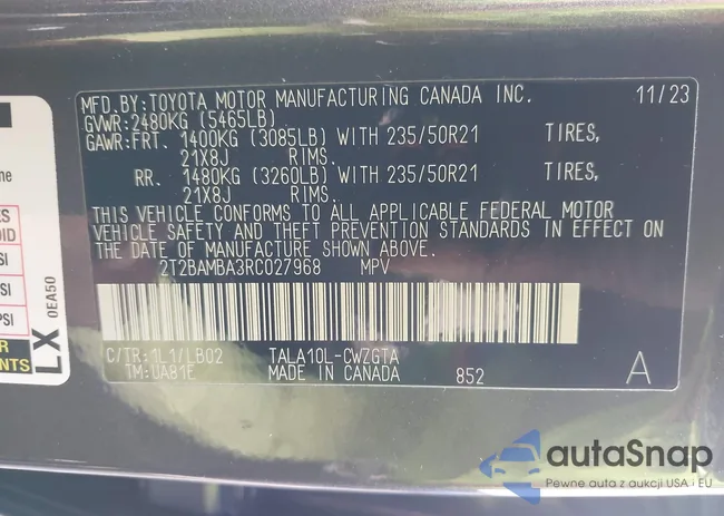 2T2BAMBA3RC027968: 44068725