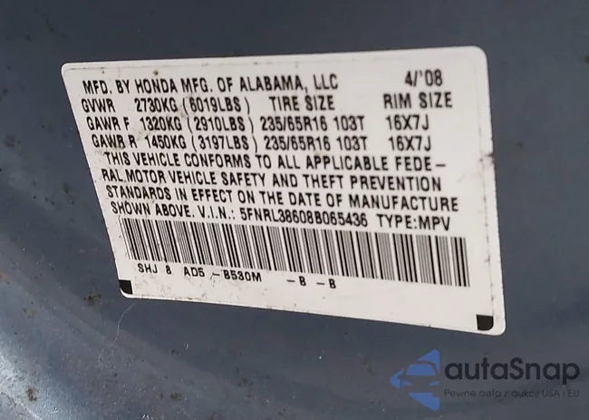 5FNRL38608B065436: 44068745