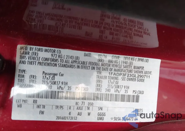 1FADP3F23GL290711: 44068802