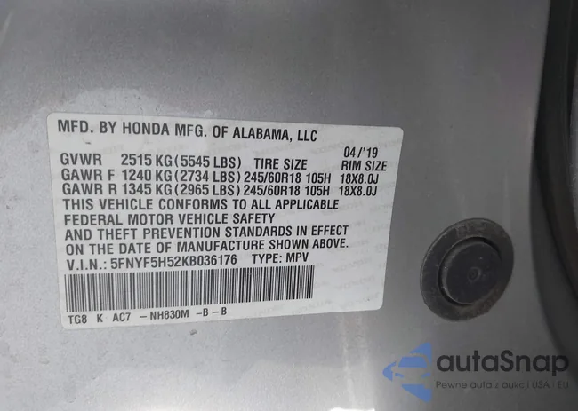 5FNYF5H52KB036176: 44068949