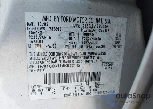 1FMYU03114KB22142: 44069007