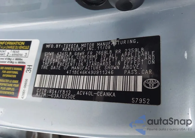 4T1BE46K49U911346: 44068247