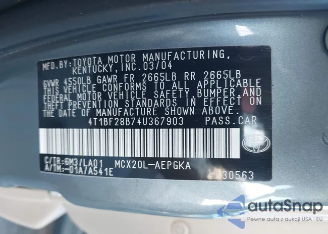 4T1BF28B74U367903: 44069866