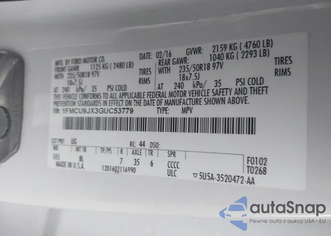 1FMCU9JX3GUC53779: 44069894