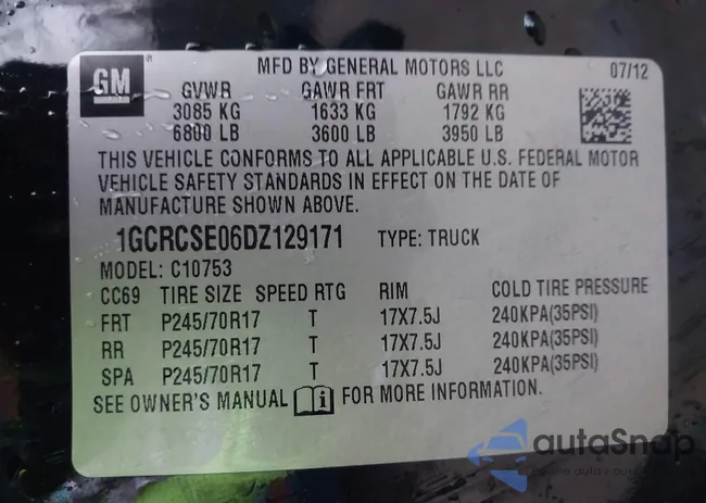 1GCRCSE06DZ129171: 44069975