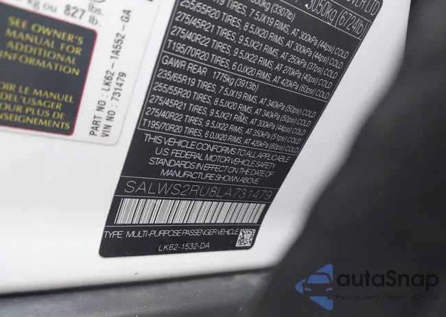 SALWS2RU8LA731479: 44069996