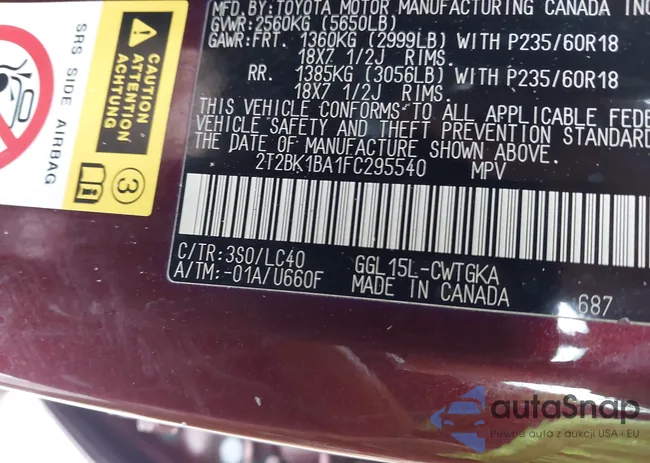 2T2BK1BA1FC295540: 44070671