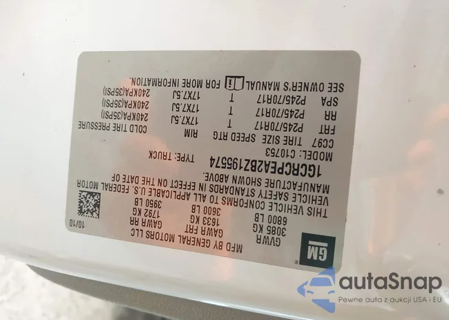 1GCRCPEA2BZ195574: 44070683