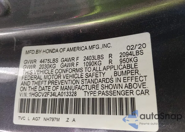 1HGCV2F34LA013328: 44071078