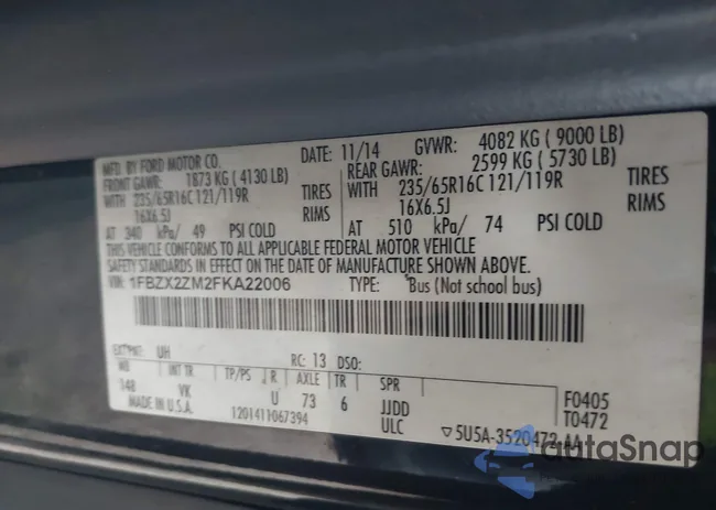 1FBZX2ZM2FKA22006: 44071119