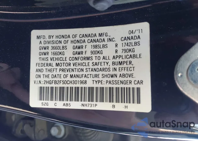 2HGFB2F50CH301968: 44071170