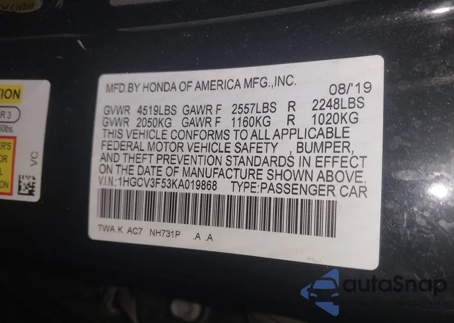 1HGCV3F53KA019868: 44070311