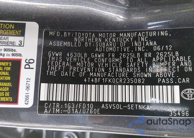 4T4BF1FK0CR235082: 44070317