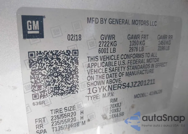 1GYKNERS4JZ201211: 44071577