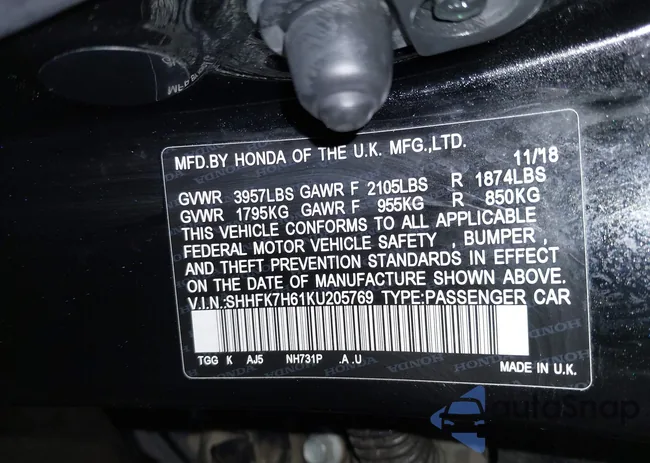 SHHFK7H61KU205769: 44071635