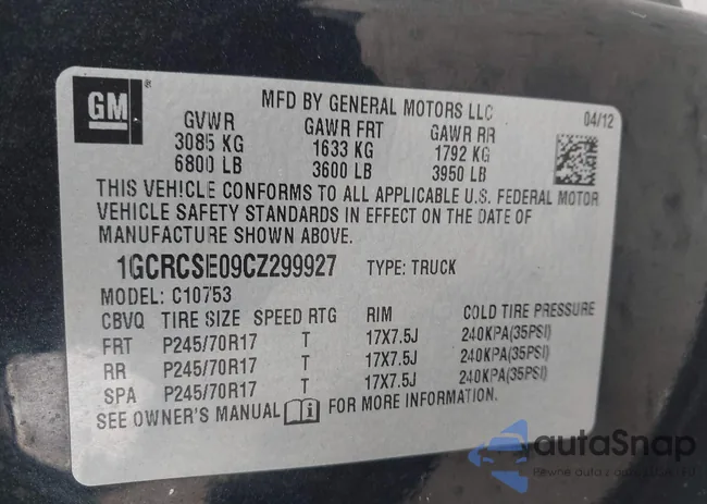 1GCRCSE09CZ299927: 44071807