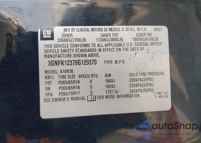 3GNFK12378G129370: 44071967