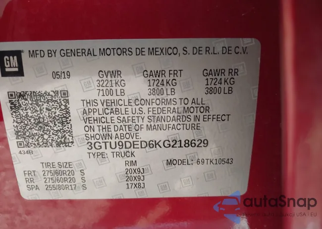 3GTU9DED6KG218629: 44071969