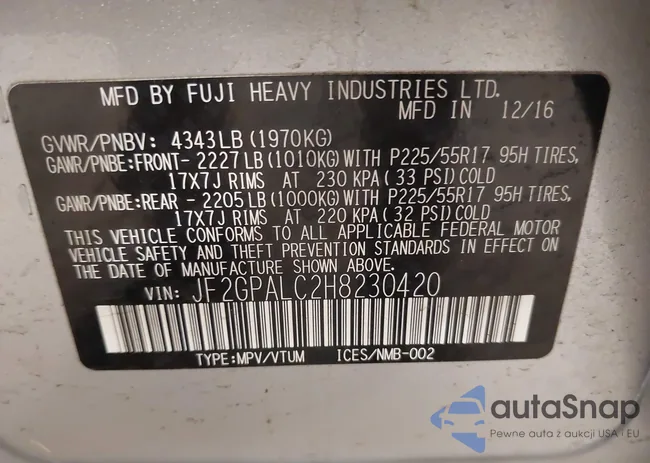 JF2GPALC2H8230420: 44072009