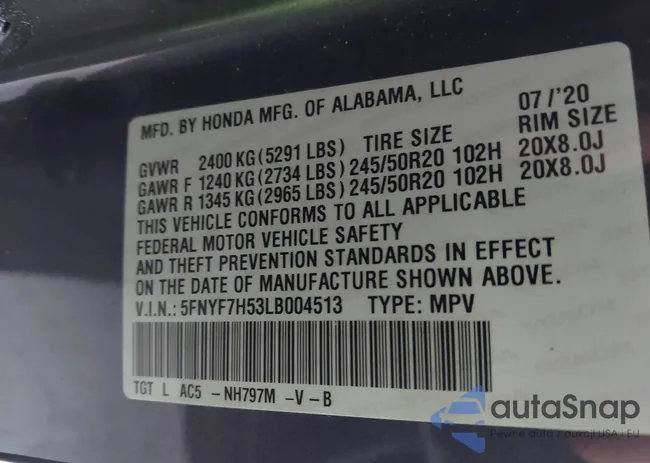 5FNYF7H53LB004513: 44072834