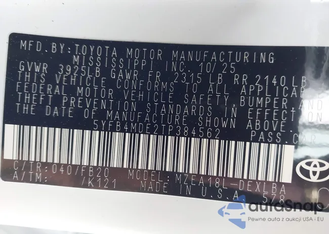 5YFB4MDE2TP384562: 44072262