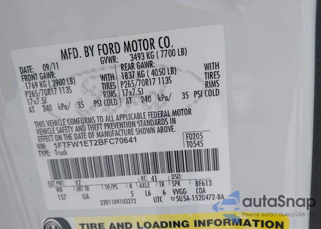 1FTFW1ET2BFC70641: 44073704