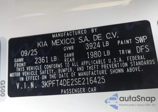 3KPFT4DE2SE216425: 44073727