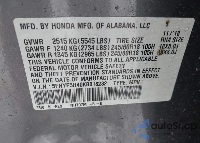 5FNYF5H40KB018282: 44073747