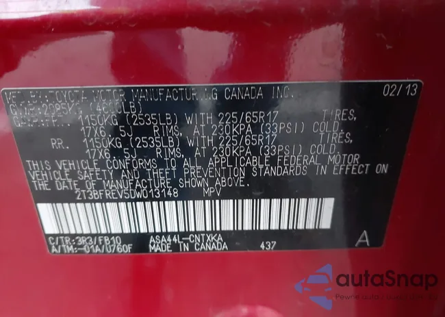 2T3BFREV5DW013148: 44074221