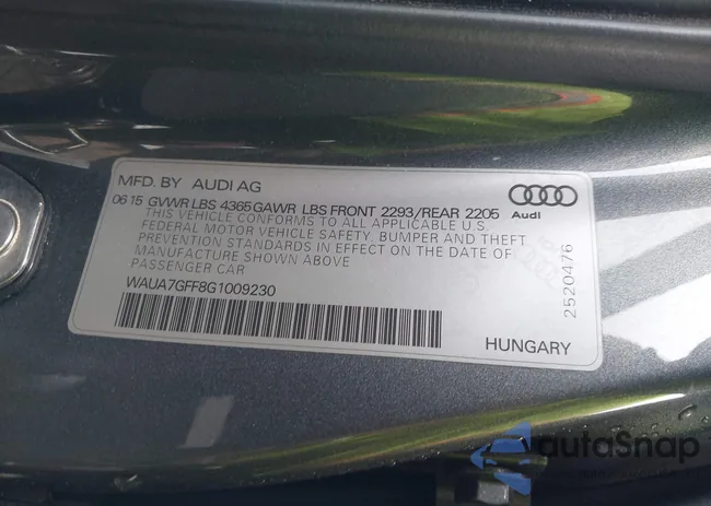 WAUA7GFF8G1009230: 44074230