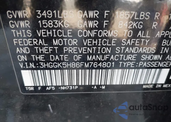 3HGGK5H86FM764801: 44076644