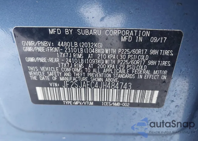 JF2SJAEC4JH484743: 44077034