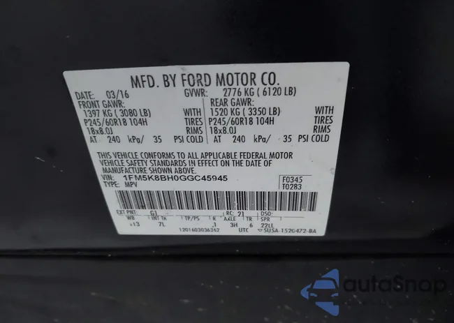 1FM5K8BH0GGC45945: 44077054