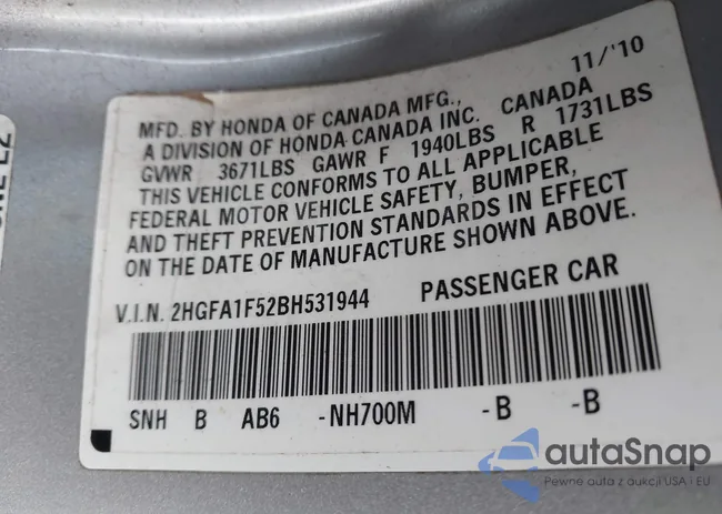 2HGFA1F52BH531944: 44077077