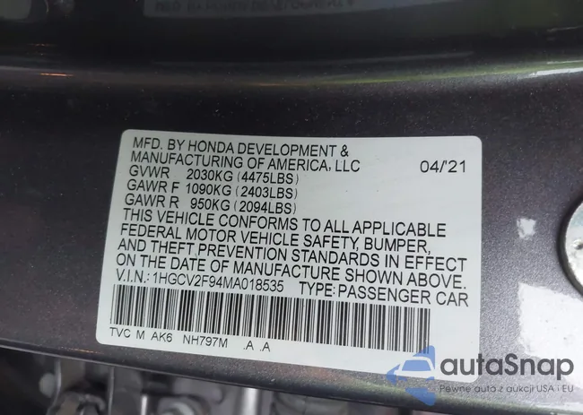 1HGCV2F94MA018535: 44076363