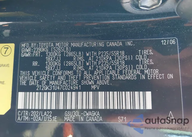 2T2GK31U47C024941: 44077602