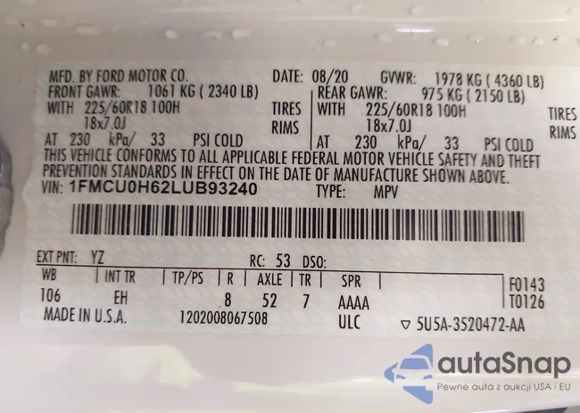 1FMCU0H62LUB93240: 44077657