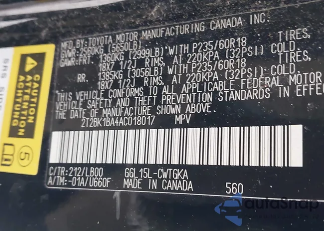 2T2BK1BA4AC018017: 44077293