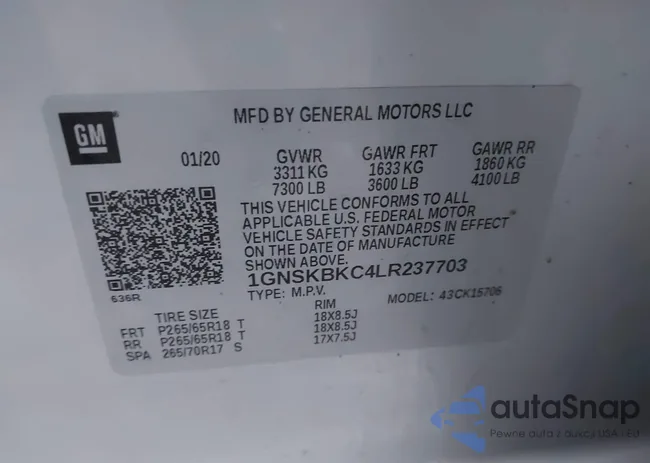 1GNSKBKC4LR237703: 44077297